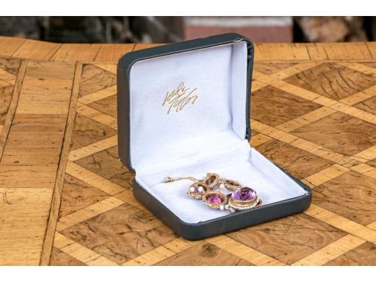 Outstanding 14K Graduated Amethyst And Seed Pearl Necklace