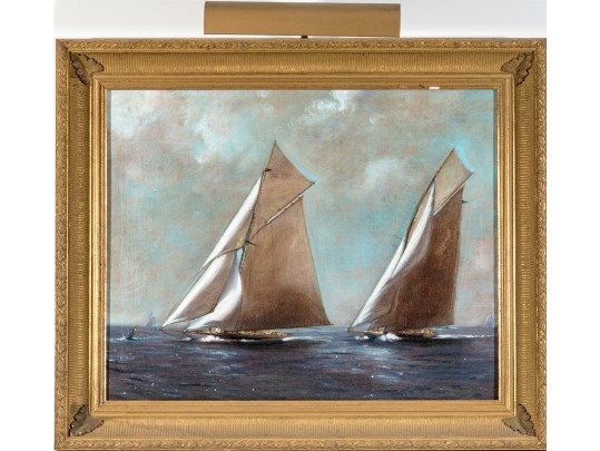 A Large 19th Century Style Painting Of Scones Sailing