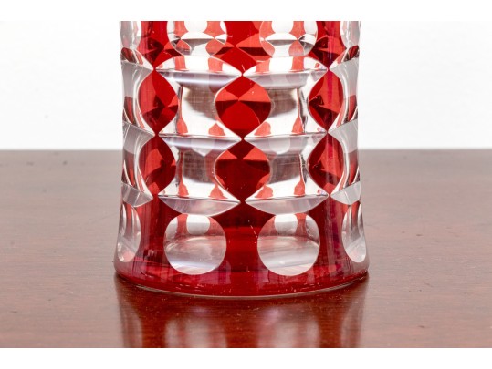Two Colored Cut To Clear Glass Articles, Vase And Decanter