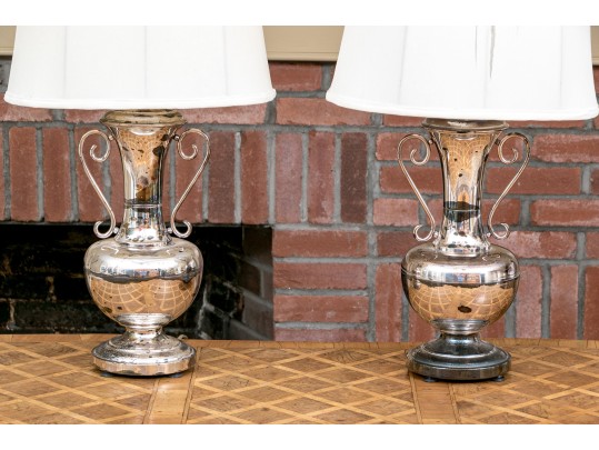 Pair Of Vintage Silver Platted Urn Form Lamps