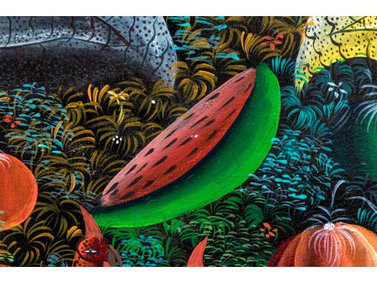 Colorful Caribin Oil On Canvas Of Birds