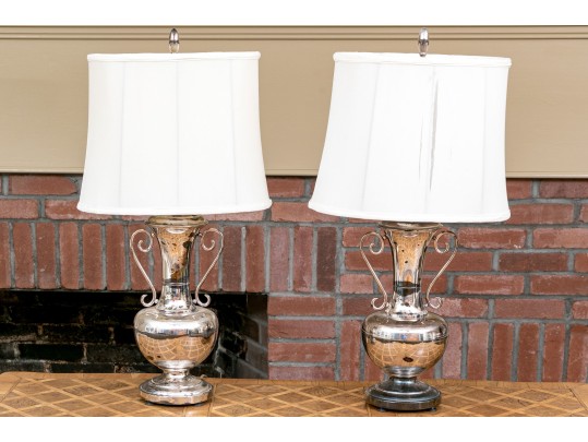 Pair Of Vintage Silver Platted Urn Form Lamps