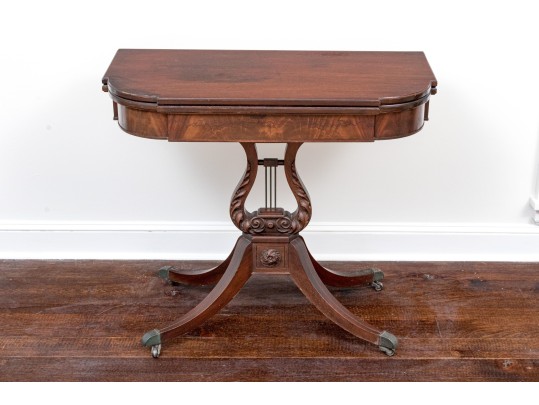 Vintage Federal Style Mahogany Lyre Games Table