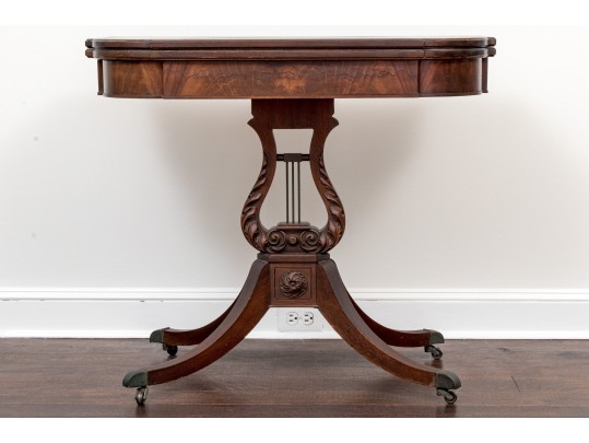 Vintage Federal Style Mahogany Lyre Games Table