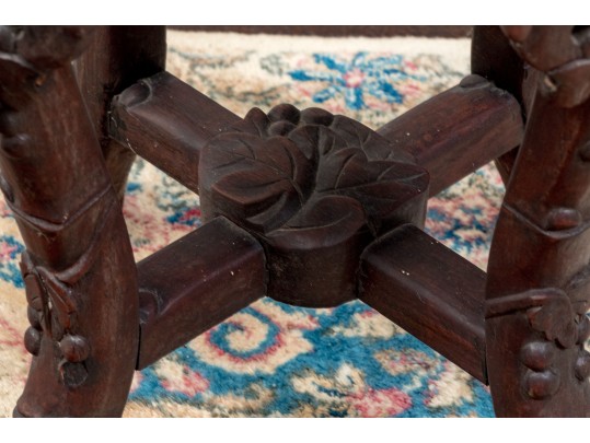 An Antique Chinese Marble Top Hand Carved Hardwood Stand