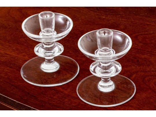 Pair Of Val St Lambert Hand Blown Crystal Candlesticks