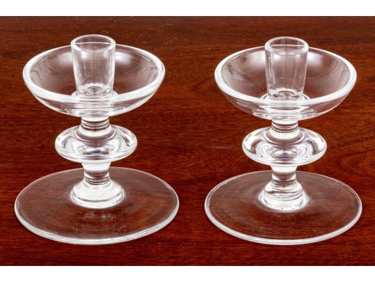 Pair Of Val St Lambert Hand Blown Crystal Candlesticks