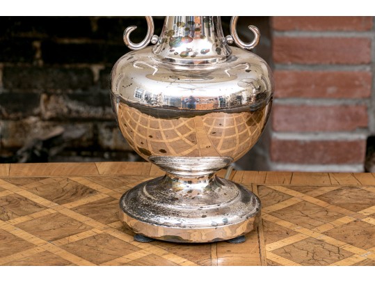 Pair Of Vintage Silver Platted Urn Form Lamps