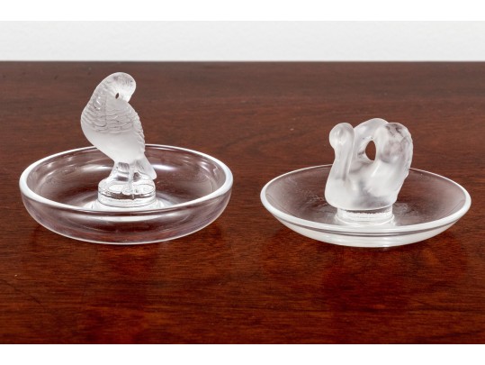 Two Vintage Lalique Crystal Ring Dishes