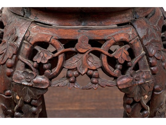 An Antique Chinese Marble Top Hand Carved Hardwood Stand