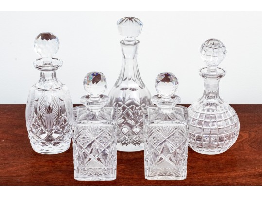 Collection Of Five Hand Cut Crystal Decanters