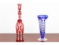 Two Colored Cut To Clear Glass Articles, Vase And Decanter