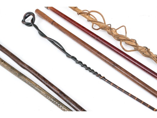 Lot Of Six Assorted Canes, Including Vine Compositions And Snake Motifs