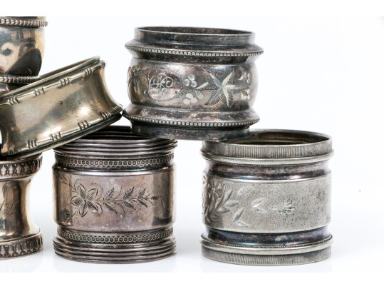 Lot Of Ten Fun Assorted Sterling Silver, Coin Silver And Silver Plated Napkin Rings