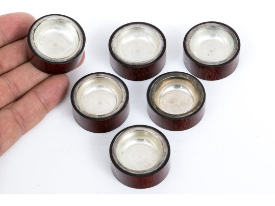 Set Of Six Sterling And Wood Salt Cellers