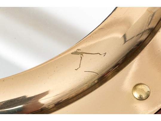 Vintage Teak Framed Ship Wheel Form Mirror