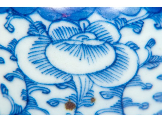 Vintage Blue And White Tea Caddy With Black Lid