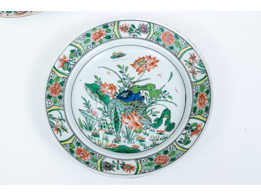 Pair Of Complementary Chinese Famille Rose And Famille Verte Export Style Dishes