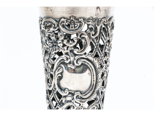 Sterling Silver Lovely Antique Gorham Lattice Trumpet Vase, Circa 1898, No Glass Insert