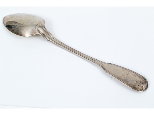 Handsome Antique Coin Silver Large Stuffing Spoon