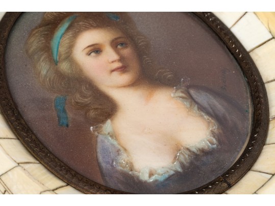 Antique Continental Hand Painted Miniature Portrait 