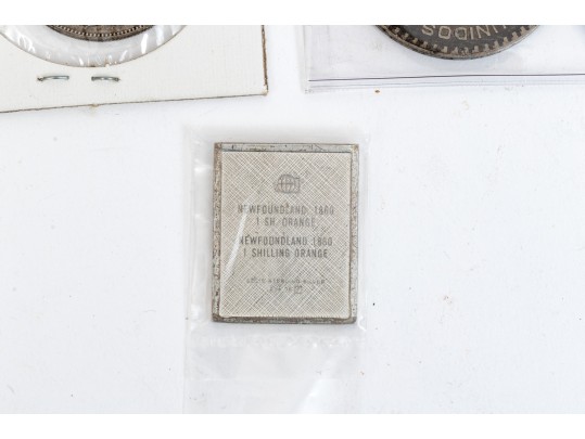 Collection Of Domestic And International Coins With Sterling Commemorative Stamp