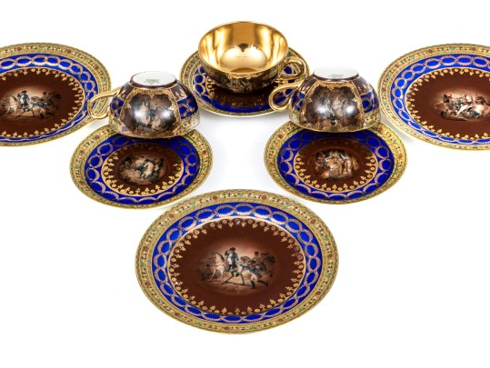 Ornate Nine Piece Tea Set With Gold Gilt