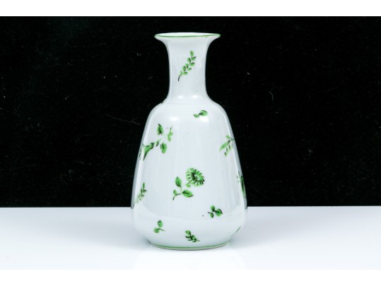 Limoge, Painted For Tiffany In Italy Pretty Green Floral Motif White Vase