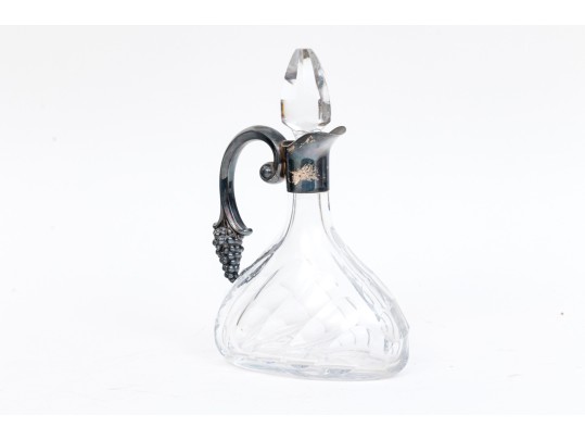 Sterling And Glass Pitcher With Grape Cluster Handle