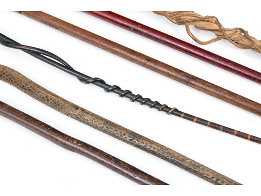 Lot Of Six Assorted Canes, Including Vine Compositions And Snake Motifs