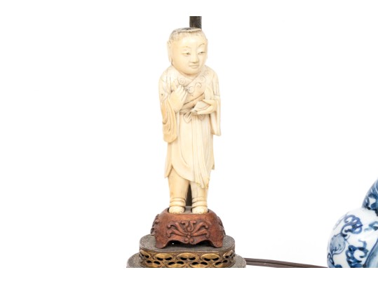 Complimentary Lamp, Buda Figure And Dresser Top Dish.