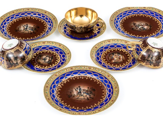 Ornate Nine Piece Tea Set With Gold Gilt