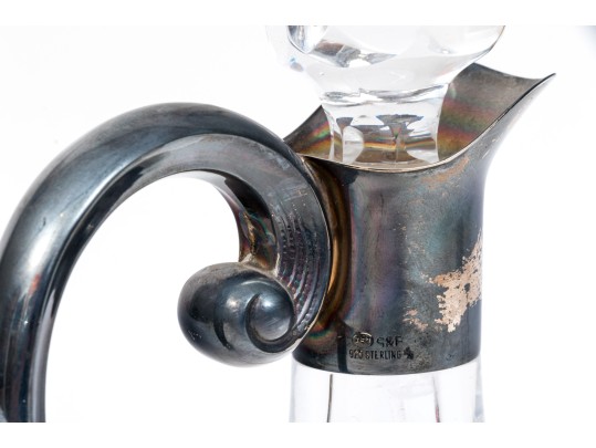 Sterling And Glass Pitcher With Grape Cluster Handle