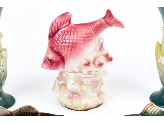 Lot Of Six Pretty Vintage Table Items, Including Fish Salt And Pepper Shaker