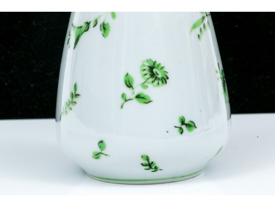 Limoge, Painted For Tiffany In Italy Pretty Green Floral Motif White Vase