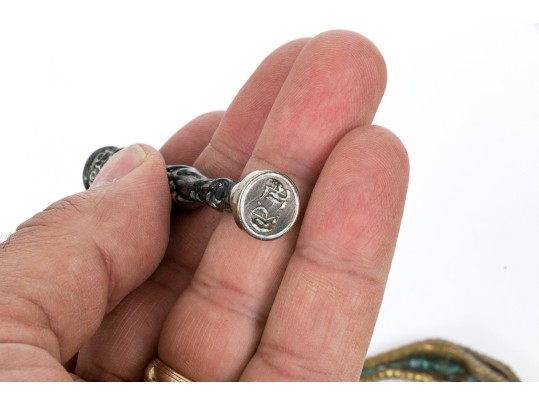 Lot Of Two Vintage Wax Seal Stamps, Silver Repousse And Brass Talon Motifs, With Wax