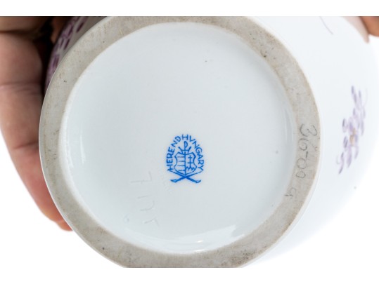 Stately Herend Purple Floral And Gilt Painted Vase