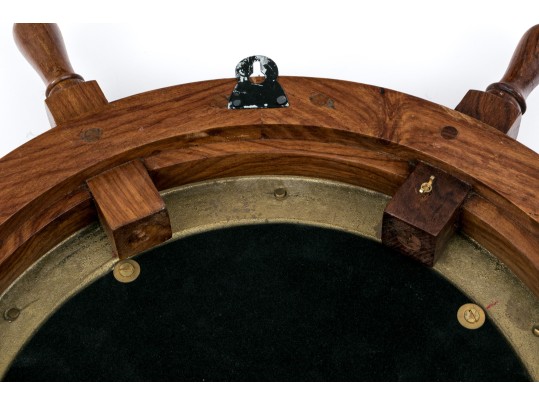 Vintage Teak Framed Ship Wheel Form Mirror