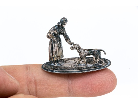 Charming Sterling Woman And Dog Figure
