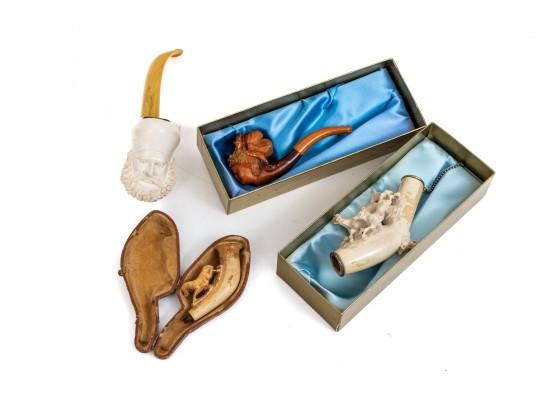 Collection Of Four Modern And Vintage Smoking Pipes