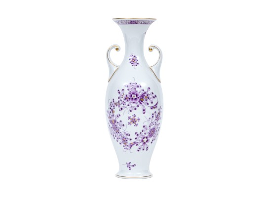 Stately Herend Purple Floral And Gilt Painted Vase