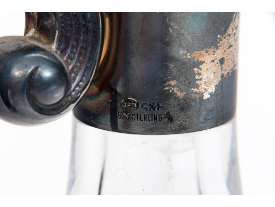 Sterling And Glass Pitcher With Grape Cluster Handle