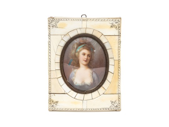 Antique Continental Hand Painted Miniature Portrait 