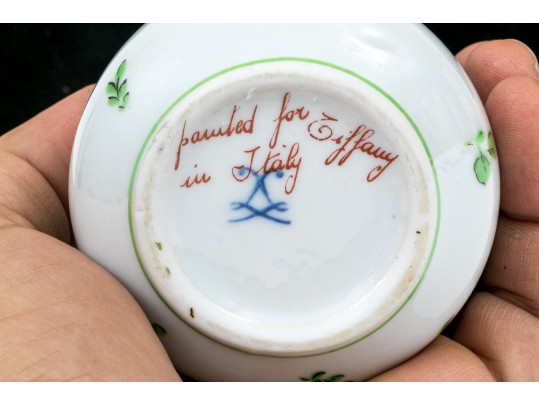 Limoge, Painted For Tiffany In Italy Pretty Green Floral Motif White Vase