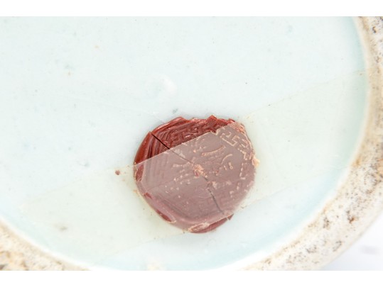 Vintage Blue And White Tea Caddy With Black Lid