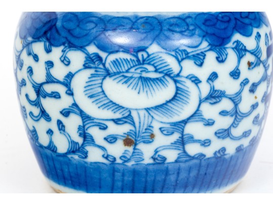 Vintage Blue And White Tea Caddy With Black Lid