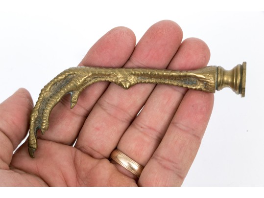 Lot Of Two Vintage Wax Seal Stamps, Silver Repousse And Brass Talon Motifs, With Wax