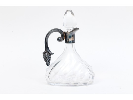 Sterling And Glass Pitcher With Grape Cluster Handle