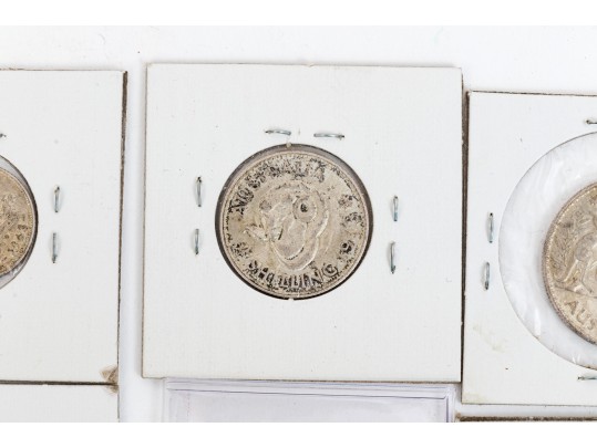 Collection Of Domestic And International Coins With Sterling Commemorative Stamp
