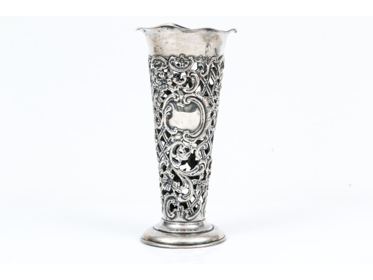 Sterling Silver Lovely Antique Gorham Lattice Trumpet Vase, Circa 1898, No Glass Insert